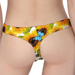 Blue Butterfly Sunflower Pattern Print Women's Thong