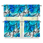 Blue Butterfly Wings Pattern Print 3 Piece Kitchen Curtains