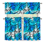 Blue Butterfly Wings Pattern Print 3 Piece Kitchen Curtains