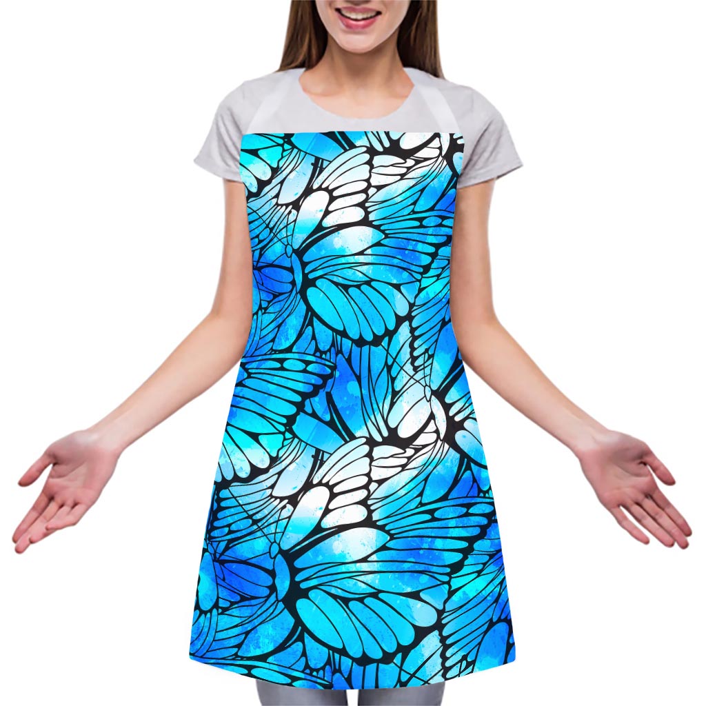 Blue Butterfly Wings Pattern Print Adjustable Apron