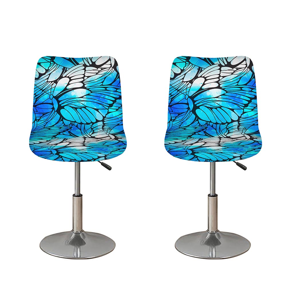 Blue Butterfly Wings Pattern Print Bar Stool Covers
