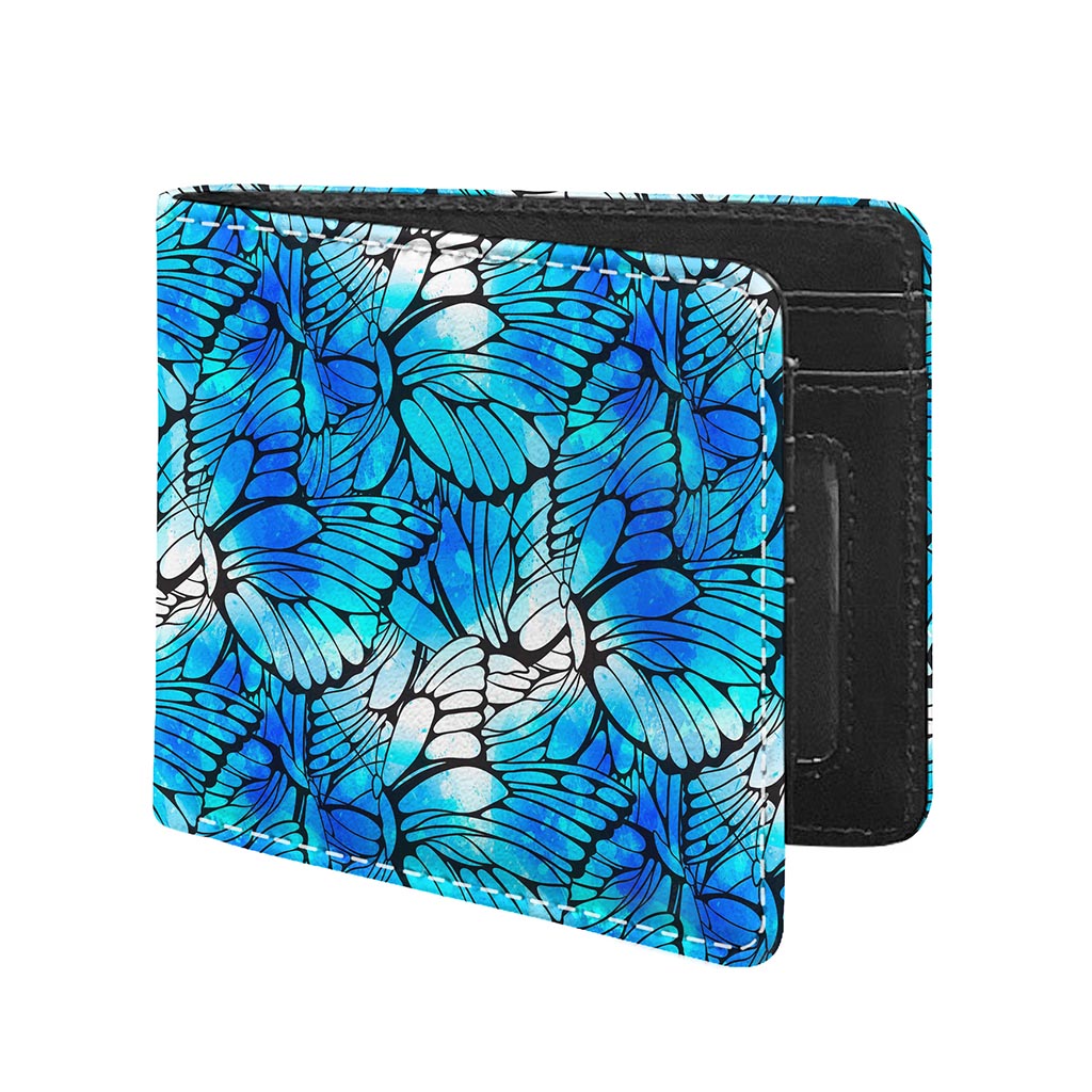 Blue Butterfly Wings Pattern Print Bifold Wallet