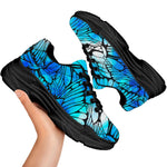 Blue Butterfly Wings Pattern Print Black Chunky Shoes