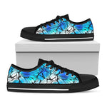 Blue Butterfly Wings Pattern Print Black Low Top Sneakers