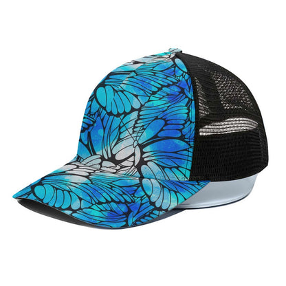 Blue Butterfly Wings Pattern Print Black Mesh Trucker Cap