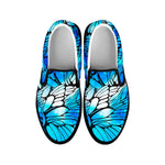 Blue Butterfly Wings Pattern Print Black Slip On Sneakers