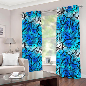 Blue Butterfly Wings Pattern Print Blackout Grommet Curtains