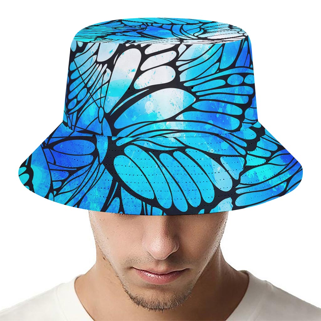 Blue Butterfly Wings Pattern Print Bucket Hat