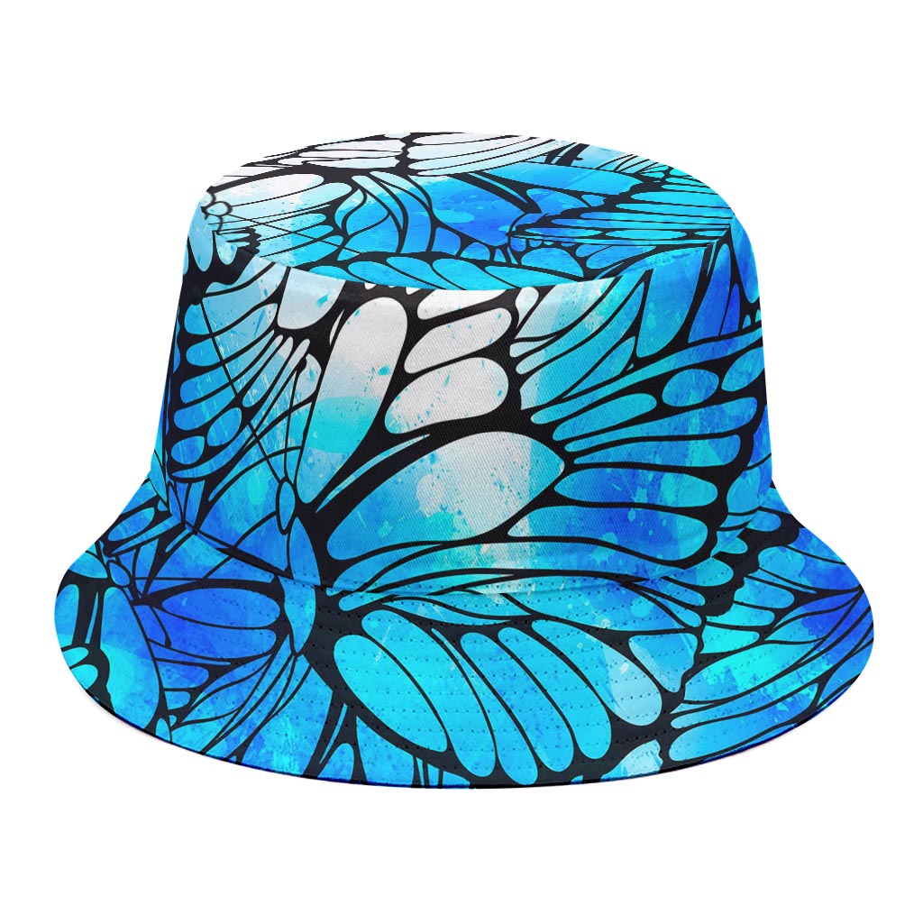 Blue Butterfly Wings Pattern Print Bucket Hat