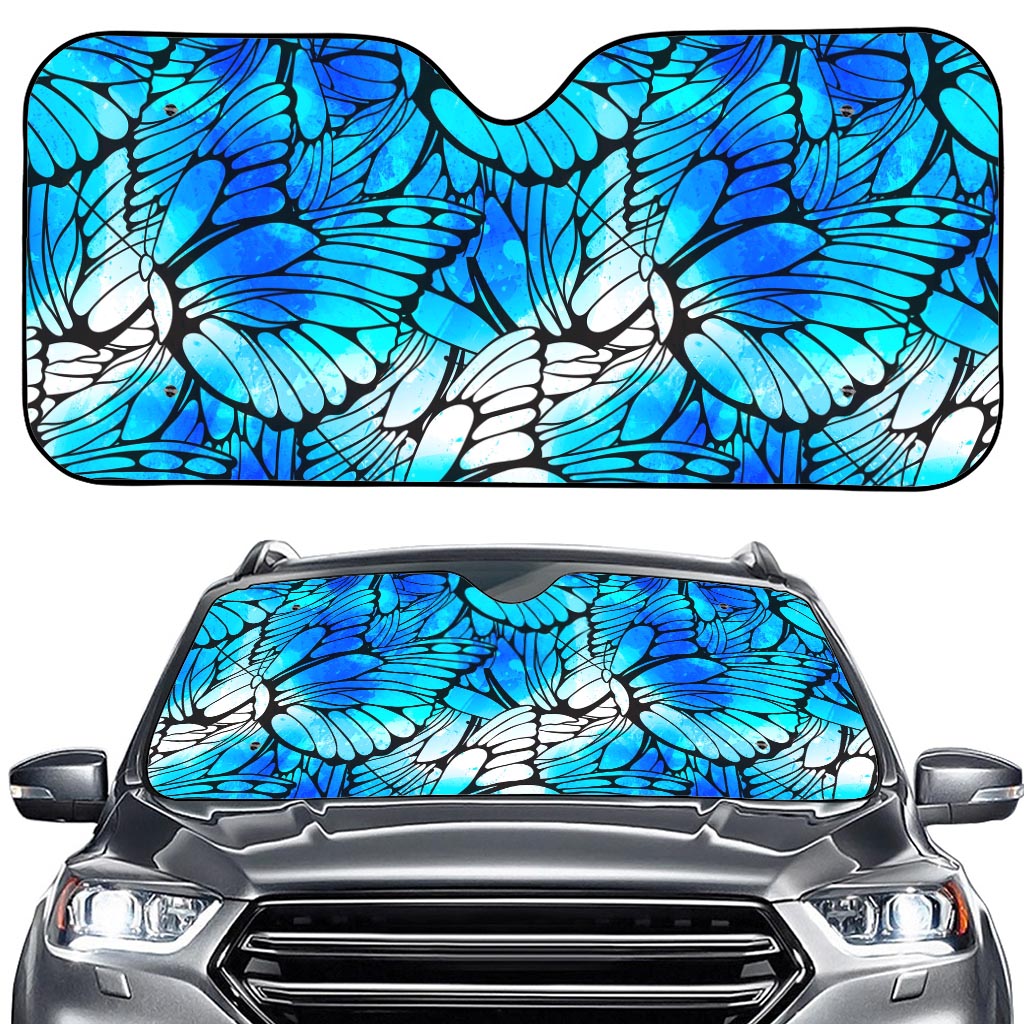 Blue Butterfly Wings Pattern Print Car Windshield Sun Shade