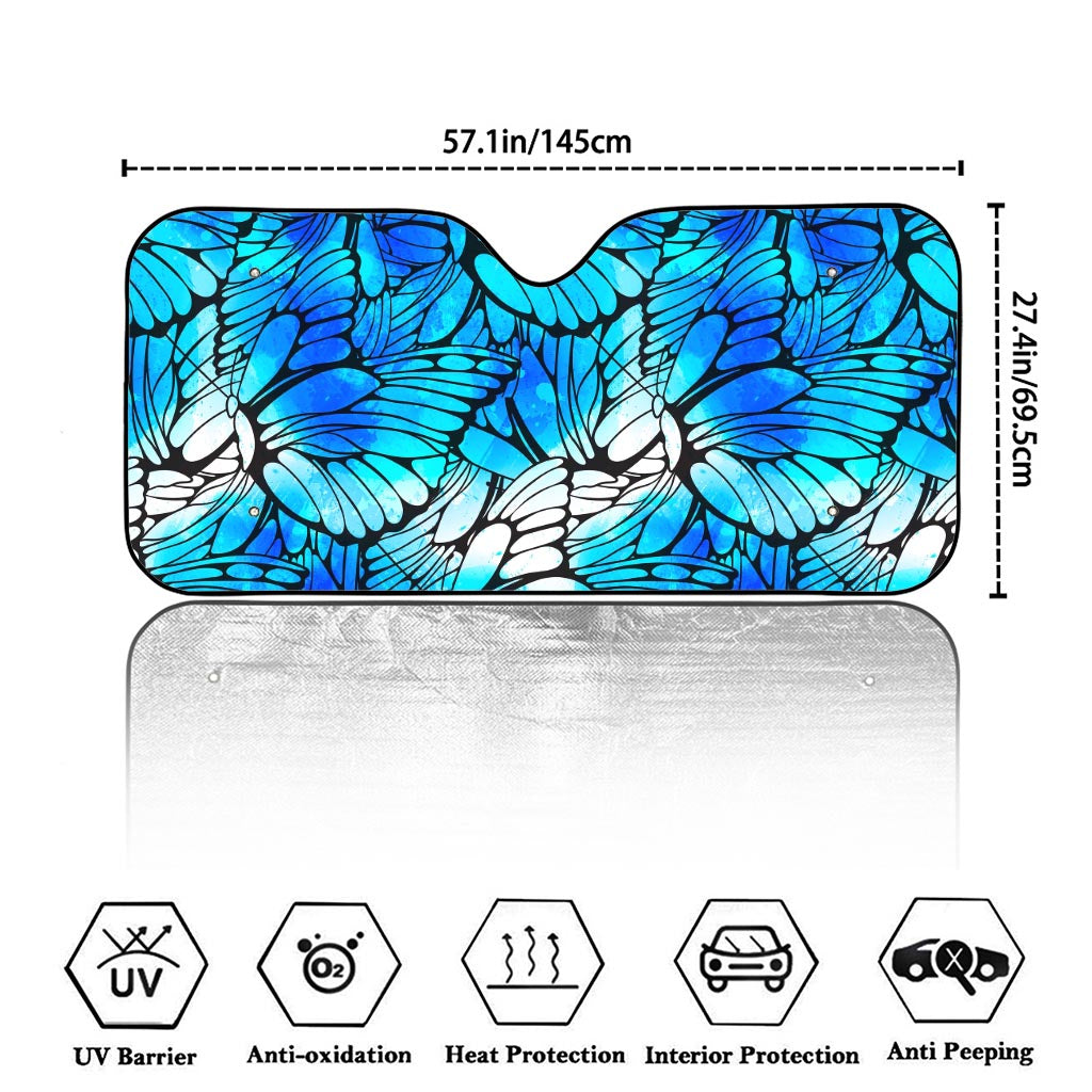 Blue Butterfly Wings Pattern Print Car Windshield Sun Shade