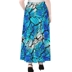 Blue Butterfly Wings Pattern Print Chiffon Maxi Skirt