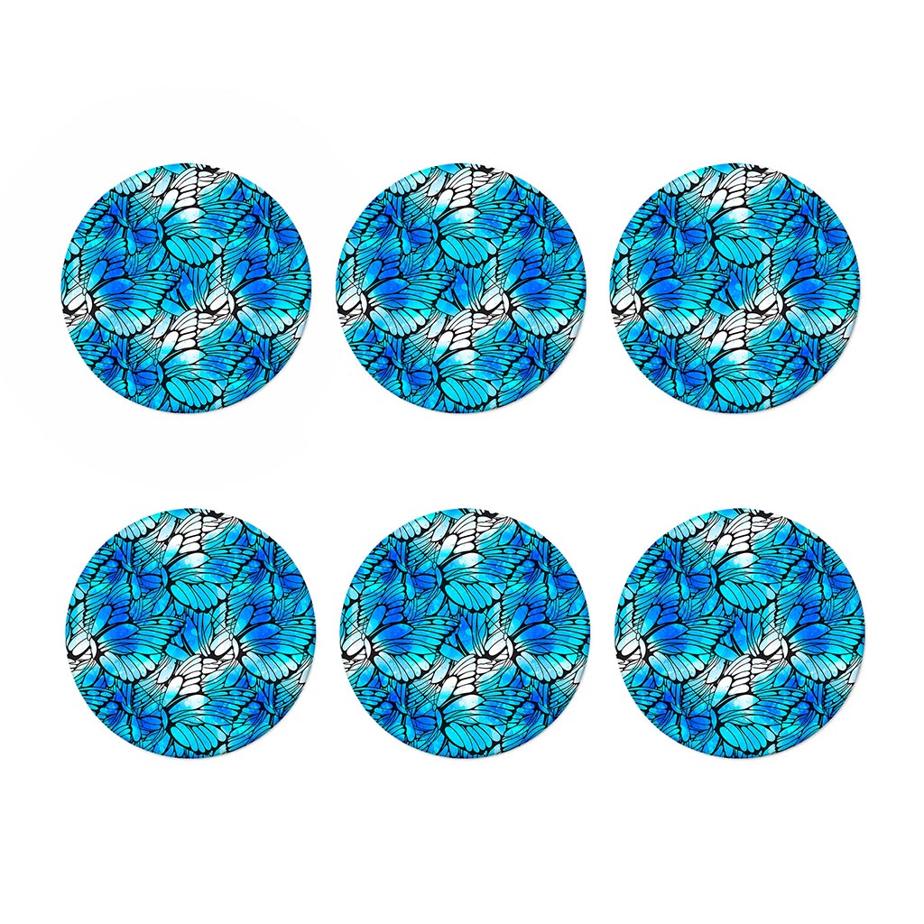 Blue Butterfly Wings Pattern Print Coaster Set