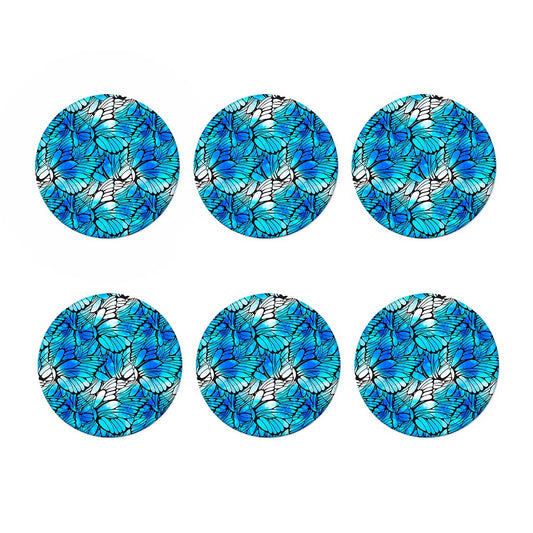 Blue Butterfly Wings Pattern Print Coaster Set