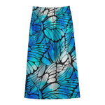 Blue Butterfly Wings Pattern Print Cotton Front Slit Maxi Skirt