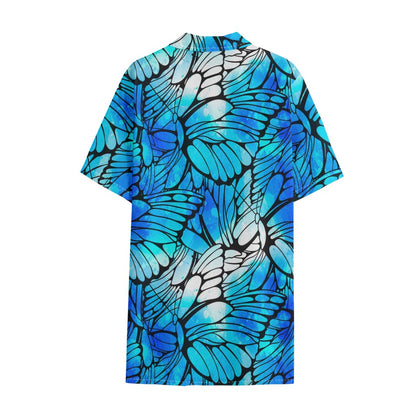 Blue Butterfly Wings Pattern Print Cotton Hawaiian Shirt