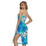 Blue Butterfly Wings Pattern Print Cross Back Cami Dress