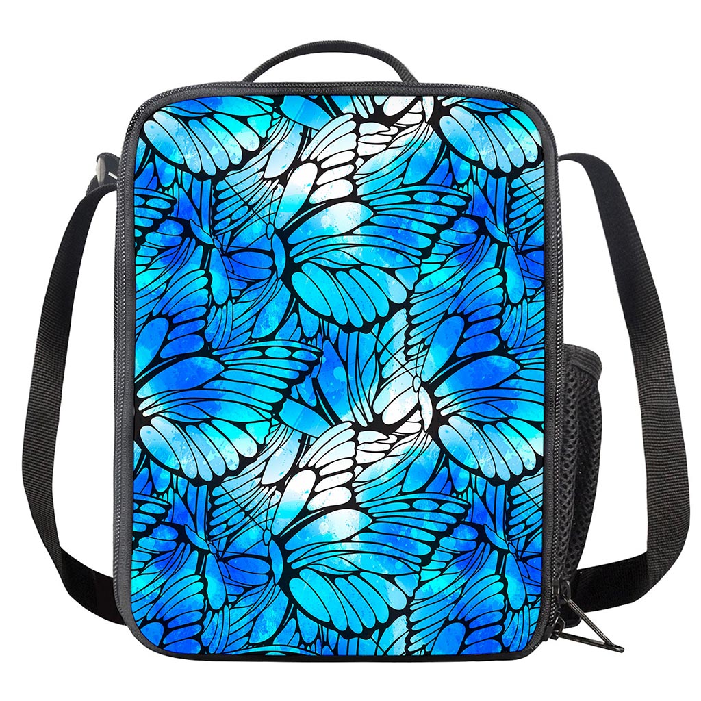 Blue Butterfly Wings Pattern Print Crossbody Lunch Bag