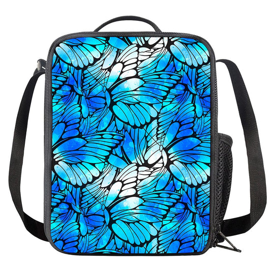Blue Butterfly Wings Pattern Print Crossbody Lunch Bag