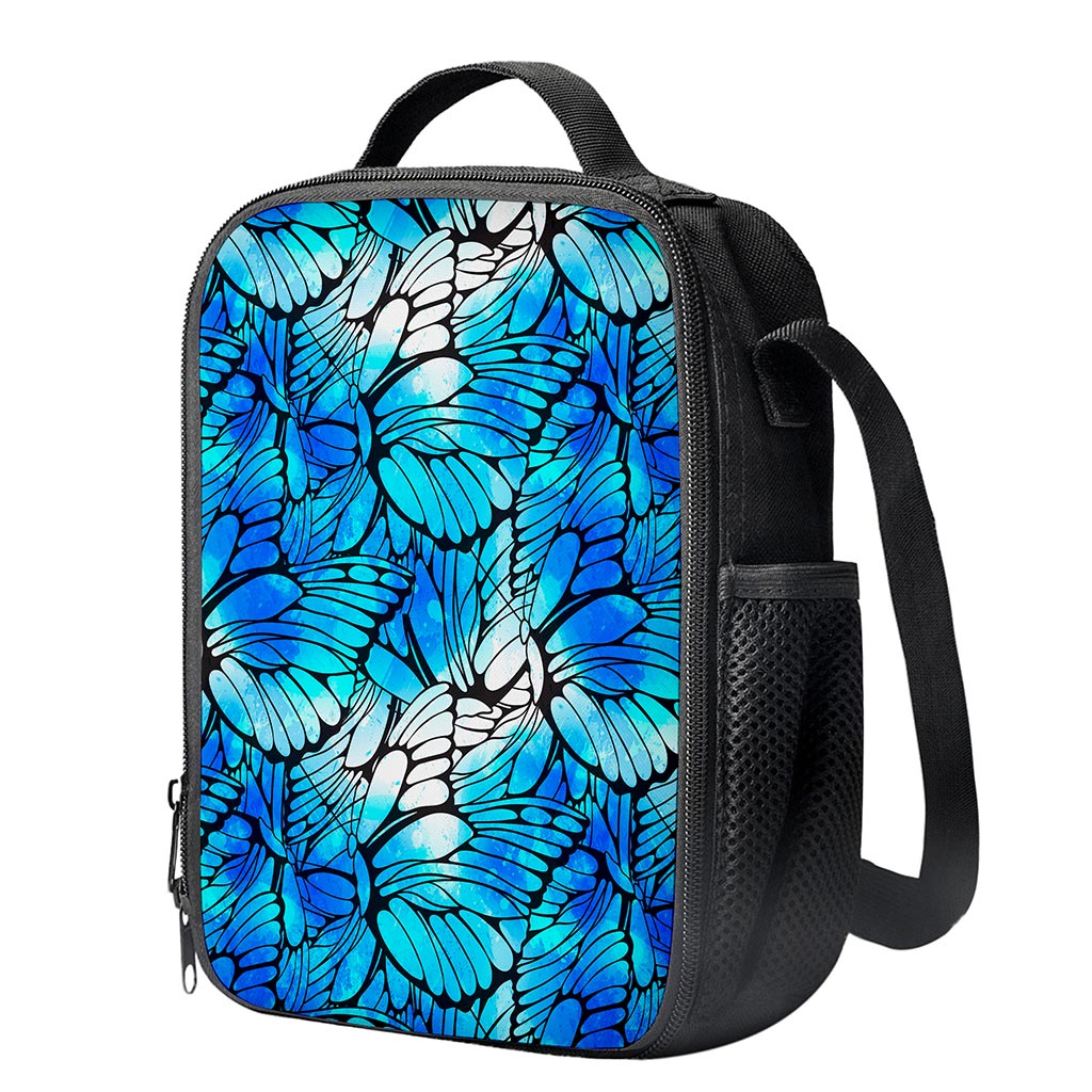 Blue Butterfly Wings Pattern Print Crossbody Lunch Bag