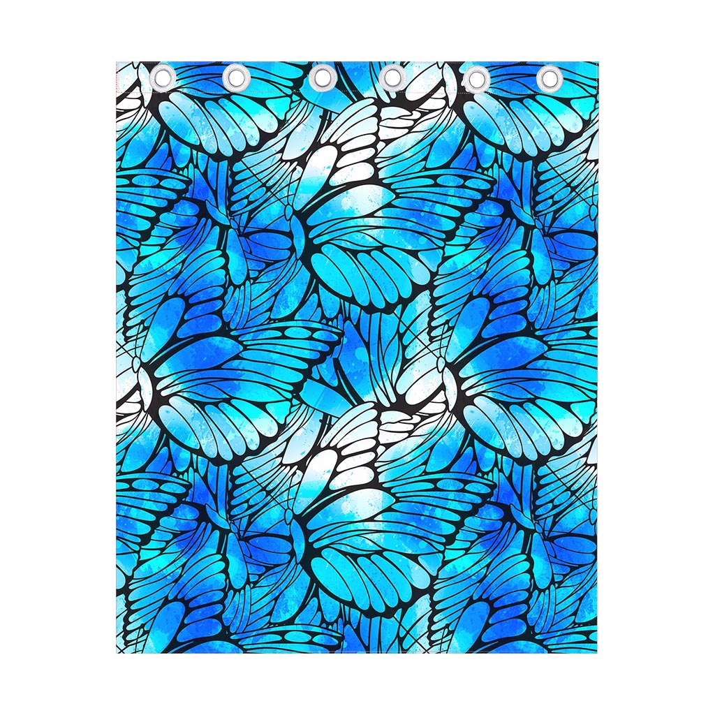 Blue Butterfly Wings Pattern Print Curtain