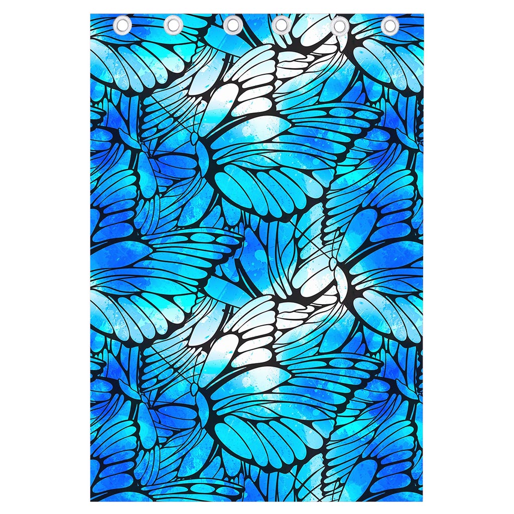 Blue Butterfly Wings Pattern Print Curtain