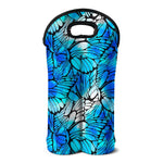 Blue Butterfly Wings Pattern Print Double Neoprene Wine Tote
