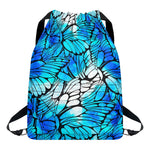 Blue Butterfly Wings Pattern Print Drawstring Backpack