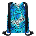 Blue Butterfly Wings Pattern Print Drawstring Backpack