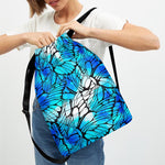 Blue Butterfly Wings Pattern Print Drawstring Backpack