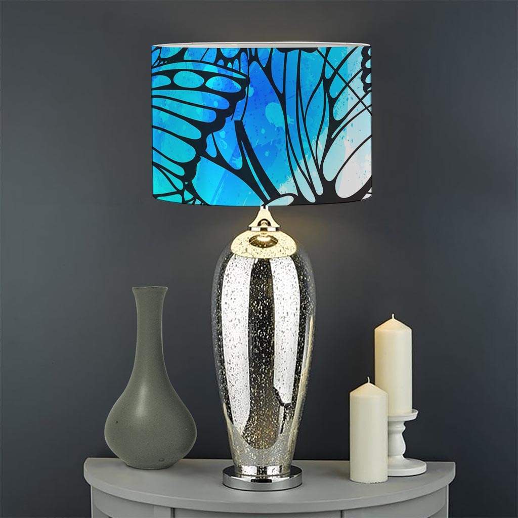 Blue Butterfly Wings Pattern Print Drum Lamp Shade