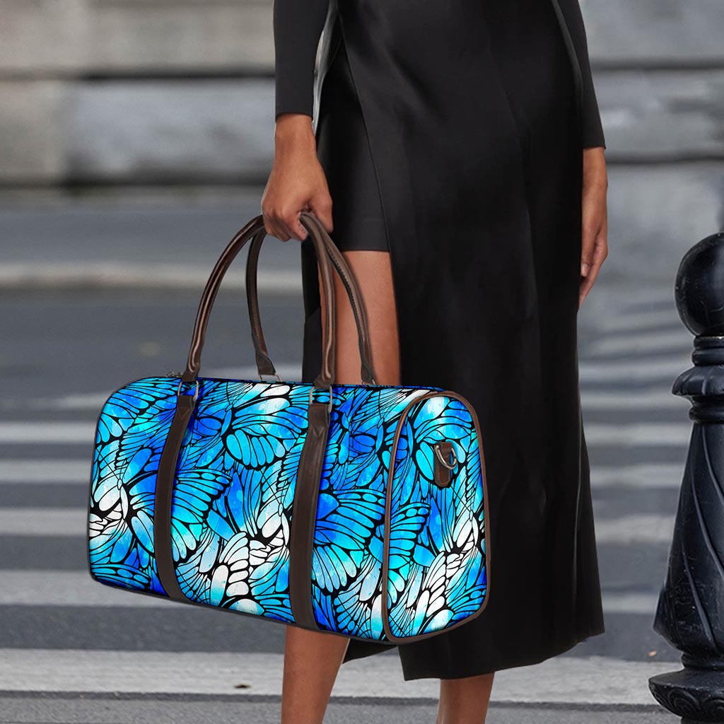 Blue Butterfly Wings Pattern Print Duffle Bag