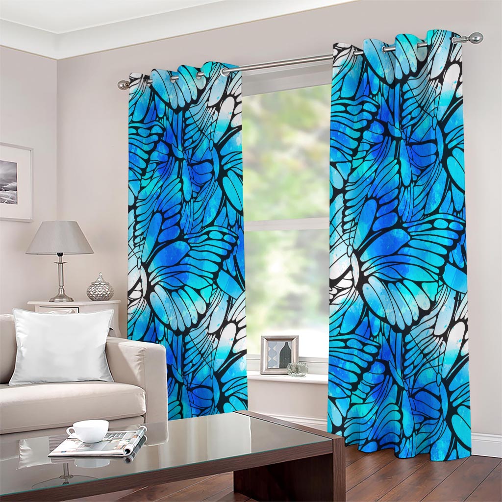 Blue Butterfly Wings Pattern Print Extra Wide Grommet Curtains