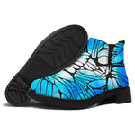 Blue Butterfly Wings Pattern Print Flat Ankle Boots