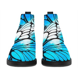 Blue Butterfly Wings Pattern Print Flat Ankle Boots