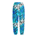 Blue Butterfly Wings Pattern Print Fleece Lined Knit Pants