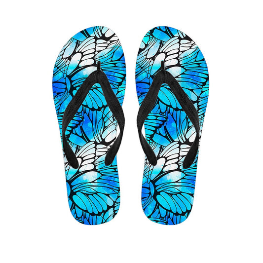Blue Butterfly Wings Pattern Print Flip Flops