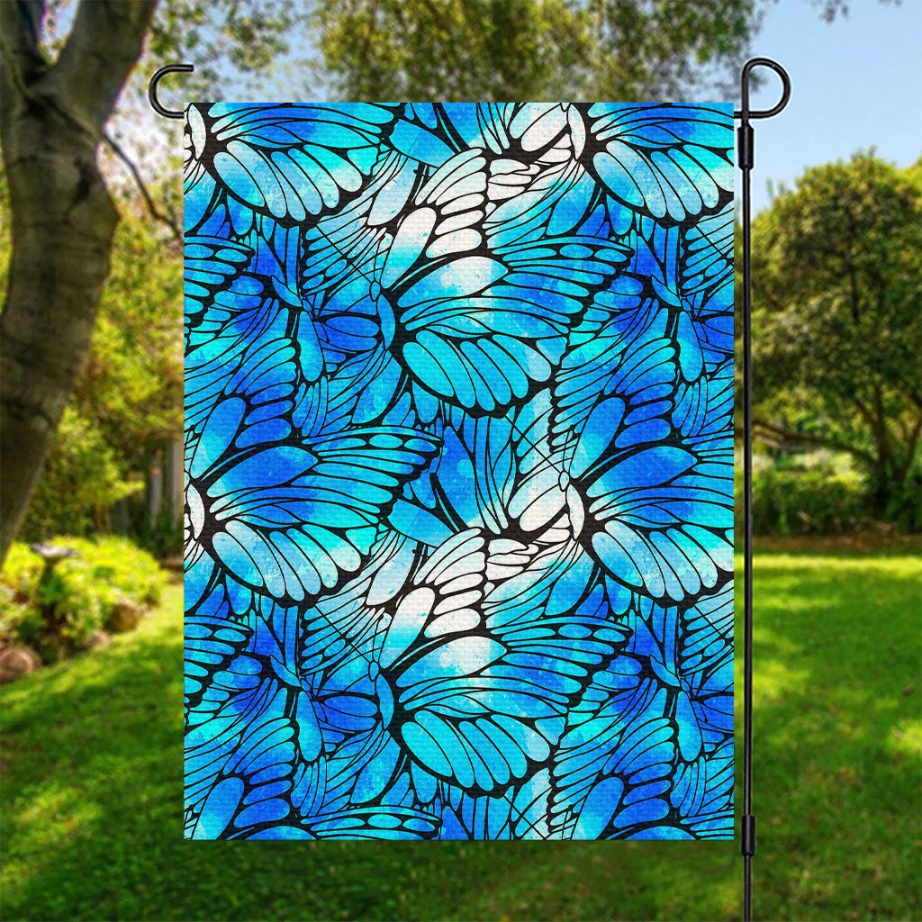 Blue Butterfly Wings Pattern Print Garden Flag