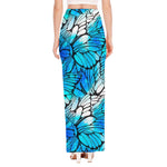 Blue Butterfly Wings Pattern Print High Slit Maxi Skirt