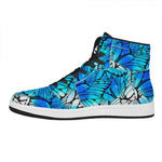 Blue Butterfly Wings Pattern Print High Top Leather Sneakers