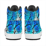 Blue Butterfly Wings Pattern Print High Top Leather Sneakers