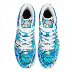 Blue Butterfly Wings Pattern Print High Top Leather Sneakers