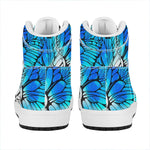 Blue Butterfly Wings Pattern Print High Top Leather Sneakers