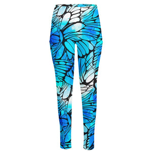 Blue Butterfly Wings Pattern Print High-Waisted Pocket Leggings