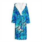 Blue Butterfly Wings Pattern Print Hooded Bathrobe