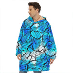 Blue Butterfly Wings Pattern Print Hoodie Blanket