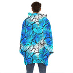 Blue Butterfly Wings Pattern Print Hoodie Blanket