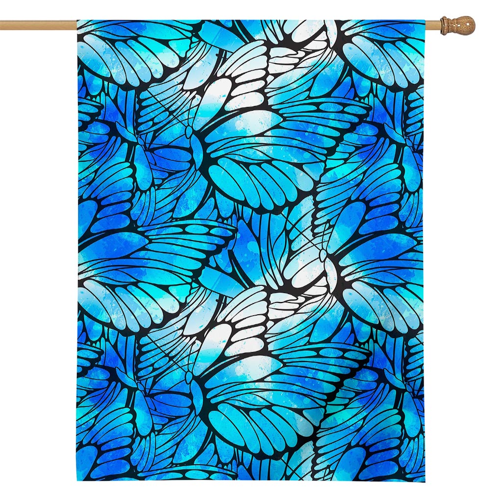 Blue Butterfly Wings Pattern Print House Flag