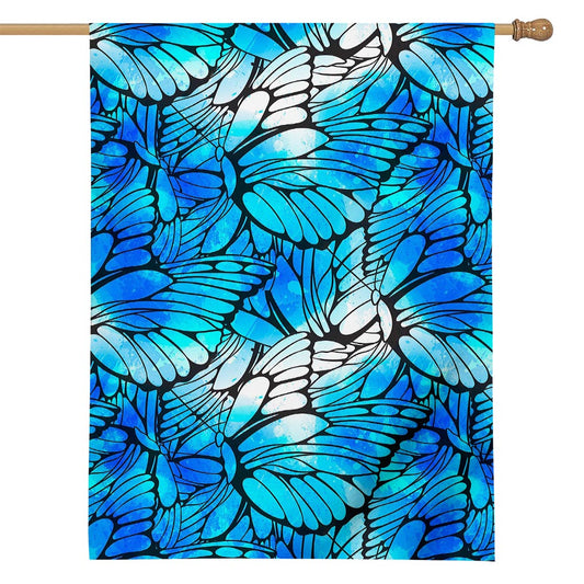 Blue Butterfly Wings Pattern Print House Flag