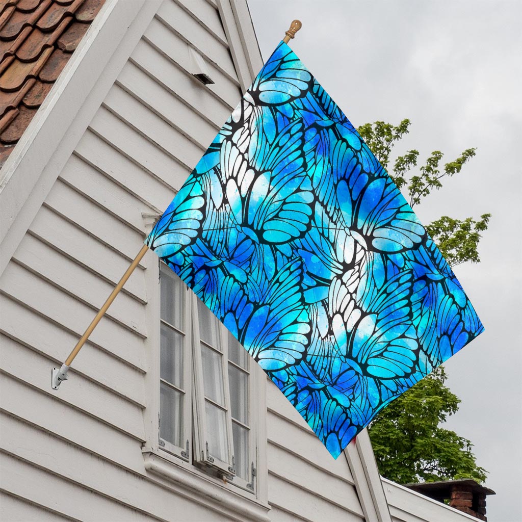 Blue Butterfly Wings Pattern Print House Flag